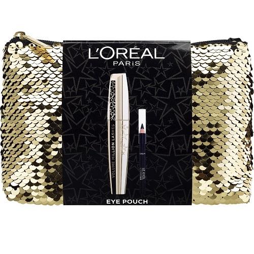 L'Oréal Paris Mascara Volume Million Lashes with Le Khol Pencil Eye Liner and Cosmetic Bag
