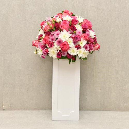 White Longitudinal Decor And Colorful Flowers With Card Printing Model No.RS-71