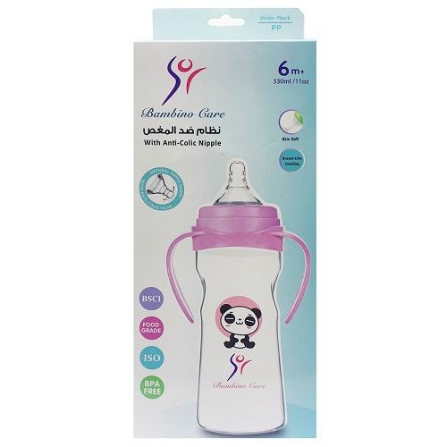 Bambino Care Baby Feeding Bottle with Handle with Anti Colic Nipple for Girls 330ml 