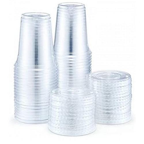 Right Source Transparent Plastic Juice Cups with Lids 12Oz 20Pcs
