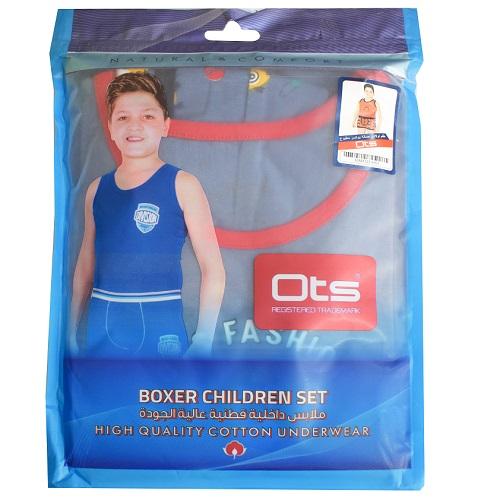 Ots Winter Underwear Set Printed Boxer Strap Boy Petroleum