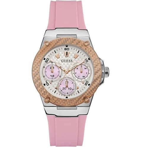 Guess Silicone Bracelet Round Analog Zena Watch Pink Silver