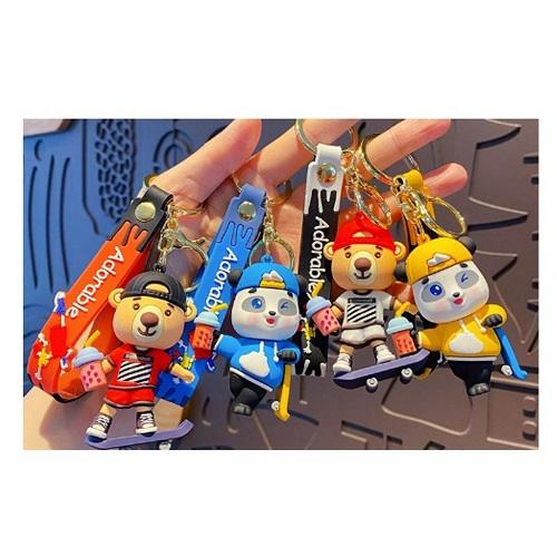 Skateboard Bear Silicone Keychain