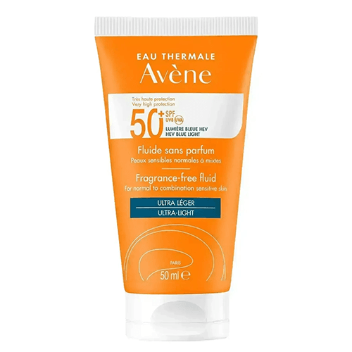 Avene Fluid Sunscreen SPF 50+ Fragrance Free to Protect the Skin from the Suns Rays and Ageing Factors 50ml