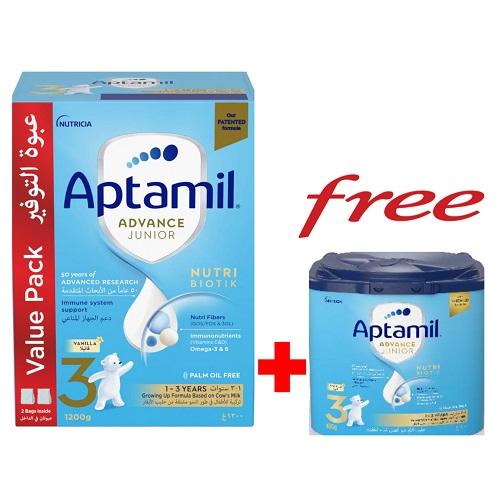 Aptamil Advance Junior 3 Milk Formula to Immune System Support for Children from1to3Years with Vanilla 1200g+400g Free