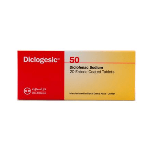 Diclogesic 50mg Enteric Coated Tablets for Cold and Flu Relief and Reduce Fever and Pain 20Tablets