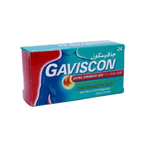 Gaviscon Extra Strength 500mg for Heartburn and Indigestion with Peppermint Flavor 24Tablets