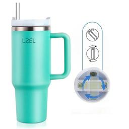 Lzel Tumbler with Handle Aqua Pure Vacuum Insulated 800ml Eucalyptus Model No.NAP-800 E