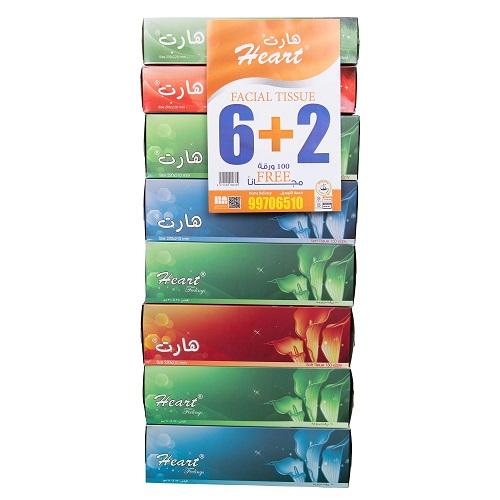 هارت مناديل وجه 150×6قطعة + 100×2قطعة 2طبقة 48علبة