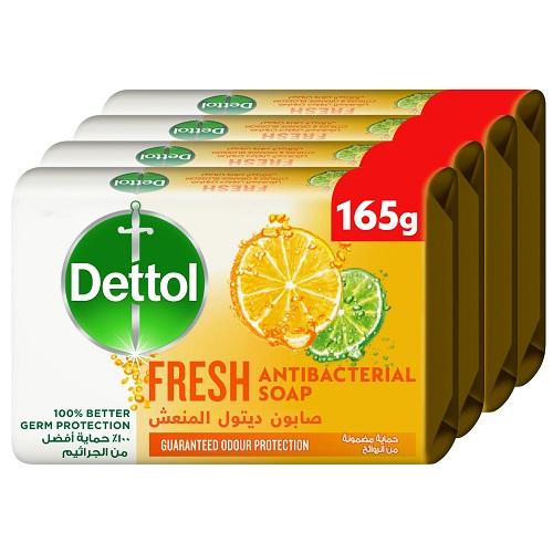 Dettol Fresh Anti Bacterial Soap Bar Pack, 165g x4Pcs