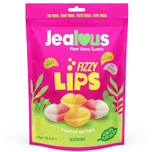 Jealous Plant Based Jelly Candy Fizzy Lips with Grapefruit and Peach Gluten Free 125g