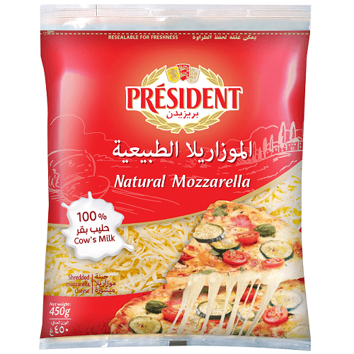 بريزيدن جبنة موزاريلا مبشورة 450جم
