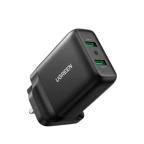يوجرين شاحن حائط 36واط بمنفذ USB مزدوج اسود رقم.11519