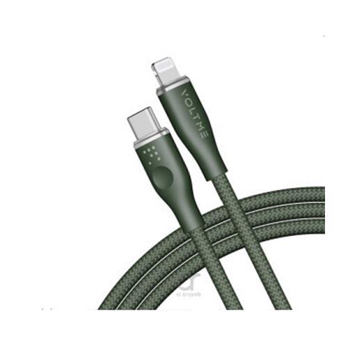 فولتمي كابل باور لينك رووج نايلون مزدوج USB C موصل 3A لايتينيج 1.2م من سبائك الزنك اخضر رقم.15702