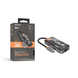 اكس باور اتش يو62 PD Type C هاب 6في1 100واط رمادي شفاف موديل رقم.6IN1-GY