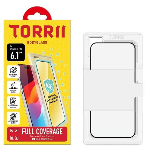 Torrii Bodyglass Screen Protector Anti Bacterial Coating for iPhone 15 and 14 Pro 6.1Inch Black Model No.IP2361-BDG-AB02