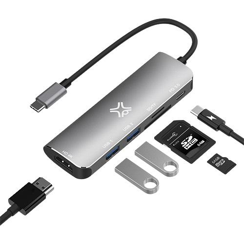 اكستريم ماك Type C موزع 6فى1 فضي موديل رقم.XWH-HUB6-13