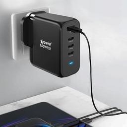اكس باور جي دبليو150بي شاحن حائط مع 4منافذ 3.0QC وPD بقدرة 150واط اسود موديل رقم.XP-GW150B-BK