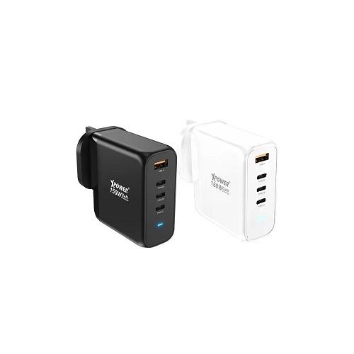 اكس باور جي دبليو150بي شاحن حائط مع 4منافذ 3.0QC وPD بقدرة 150واط اسود موديل رقم.XP-GW150B-BK
