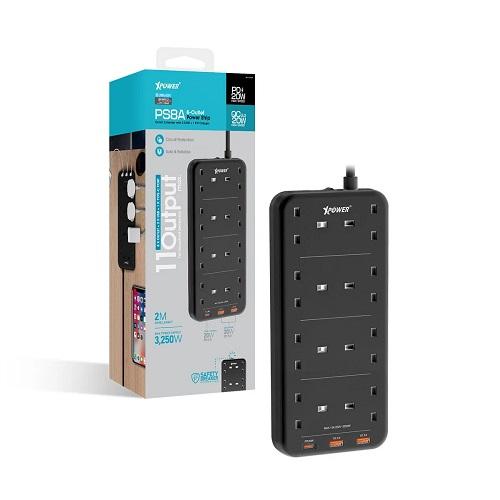 اكس باور بي اس 8ايه مقبس طاقة مع 11منفذ 3250واط اسود موديل رقم.XP-PS8A-BK