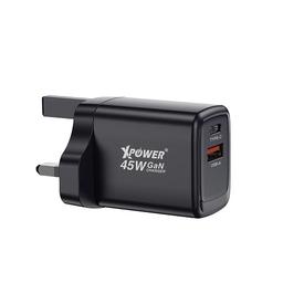 XPower GW45 Mini Wall Charger PD and 3.0QC 45W Black Model No.XP-GW45-BK