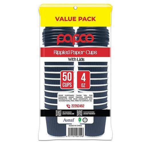 Papco Paper Cups 4 Oz Rippled With Lids 50Pcs