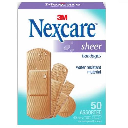 Nexcare Transparent Waterproof Sheer Bandages Different 50Pcs