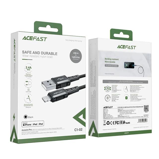 ايس فاست C1-02 كابل بيانات وشحن من الالومنيوم USB الى لايتنينج 1.2م اسود رقم.15897
