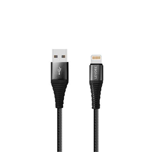 ليفوري كابل شاحن ايفون USB A الي لايتينج بطول 1.8م مضفر نايلون اسود رقم.15459