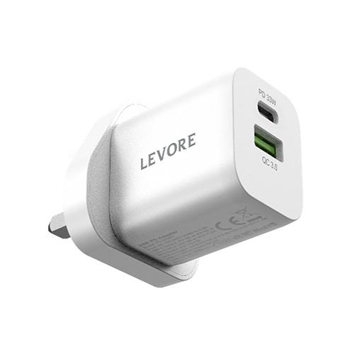 ليفوري شاحن جداري PD بمنفذ Type C و USB A بقوة 33واط ابيض رقم.15474