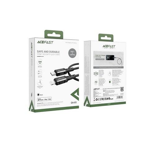 ايس فاست C4-01 كابل بيانات وشحن من الالومنيوم المضفر Type C الى لايتنينج 1.8م اسود رقم.15889