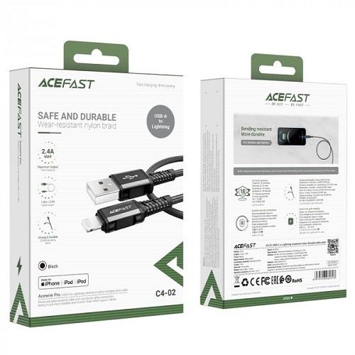 ايس فاست C4-01 كابل بيانات وشحن من الالومنيوم المضفر USB الى لايتنينج 1.8م اسود رقم.15890