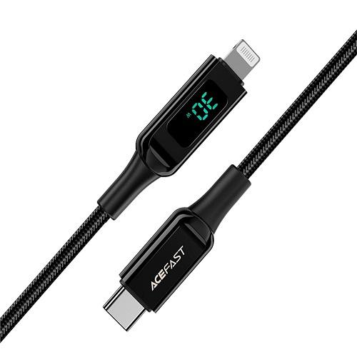 ايس فاست C6-01 كابل شحن ونقل بيانات مضفر مصنوع من الزنك Type C الى لايتنينج مع شاشة رقمية 1.2م اسود رقم.15887