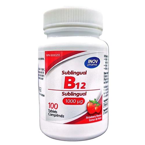 Inov Pharma Sublingual Vitamin B12 1000mcg with Strawberry Flavor Dietary Supplement 100Tablets