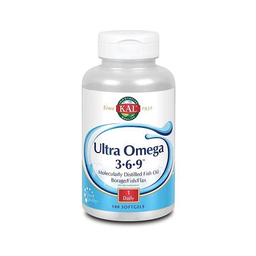 KAL Ultra Omega 3 6 and 9 Molecularly Fish Oil Borage Fish and Flax 1Daily 100Softgel Capsules