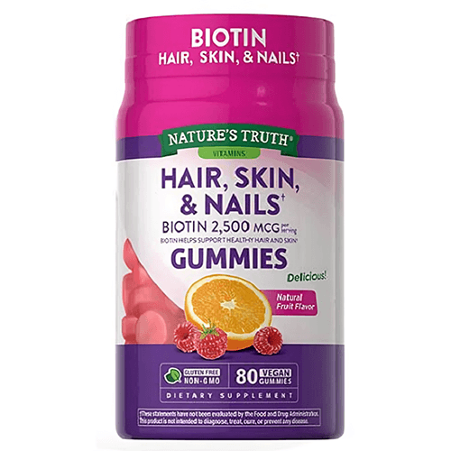 Gorgeous Biotin 2500mcg Vitamin E and Vitamin C Natural Fruit Flavor 80Veg Gummies