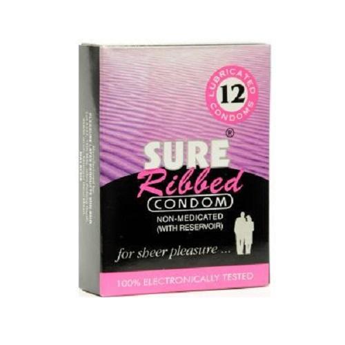 Sure Condoms Ribbed 12Pcs