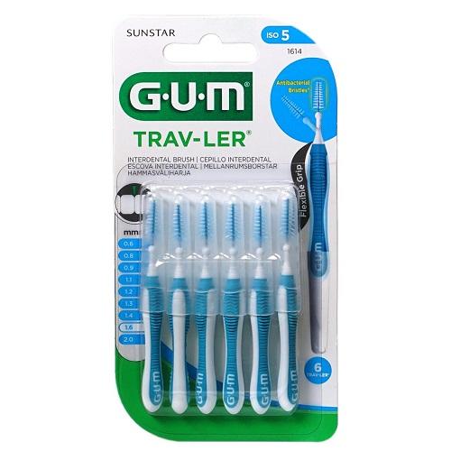 Sunstar Gum Trav Ler Interdental Brush Antibacterial Bristles 1.6mm 6Pcs No.1614