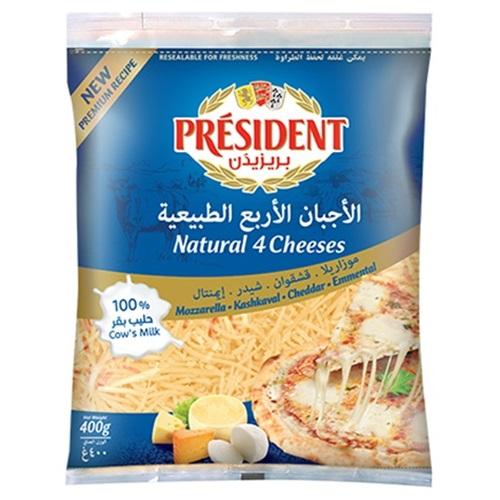 President Four Cheese Blend Mozzarella Cheddar Kashkawan Emmental 400g