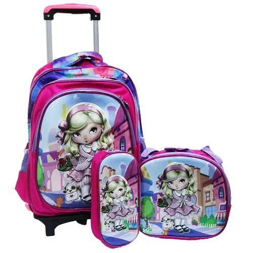 Trolley School Bag for Girls Medium 3Pcs Model No.4381-1
