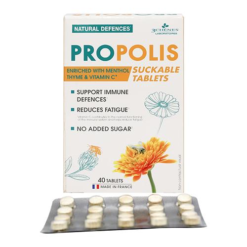 3Chenes Propolis Enriched with Menthol Thyme & Vitamin C to Relief Sore Throat 40Suckable Tablets