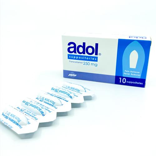 Adol 250mg Pain Reliever Fever Reducer10Suppositories