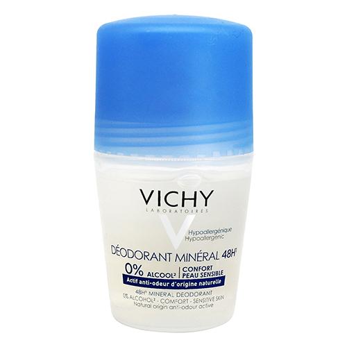Vichy Antiperspirant Mineral Roll Rich Free Aluminum Salts Lasts for 48Hrs for Sensitive Skin Blue 50ml