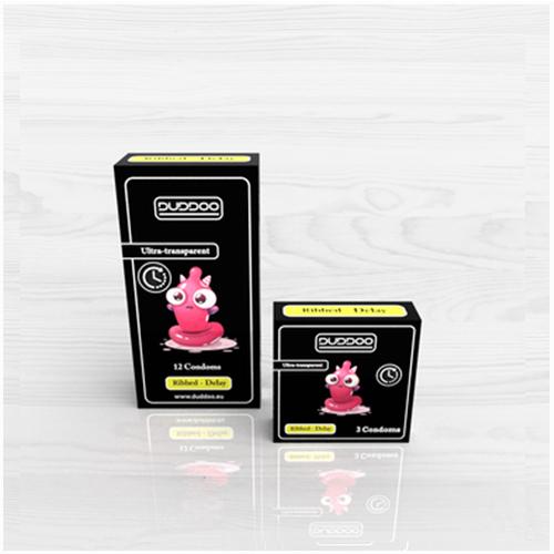 Duddoo Ultra Transparent Condoms Ribbed with Delay 3Pcs