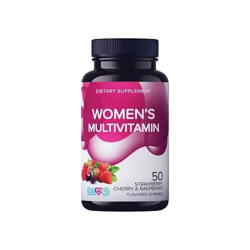 Livs Womens Multivitamin Dietary Supplement Strawberry Cherry and Raspberry Flavour 50Gummies