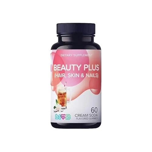 Livs Beauty Plus for Hair Skin and Nails Dietary Supplement Cream Soda Flavor 60Gummies