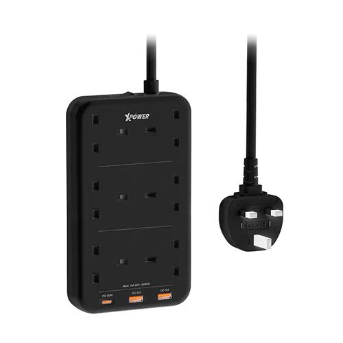 XPower Electrical Extension 9Output Sockets with 3m Cord black Model No.XP-PS6A-BK