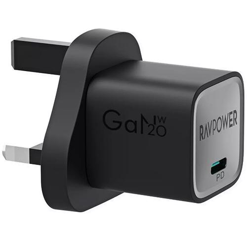 راف باور جان شاحن حائط 20واط بمنفذ USB C اسود موديل رقم.RP-PC1055-BK