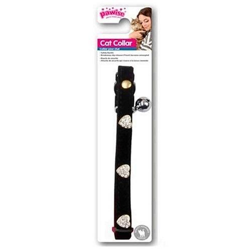 Pawise Black Cat Collar with Crystal Hearts