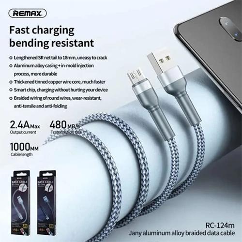 ريمكس كابل سبيكة الالومنيوم مع تصميم مضفر USB الى مايكرو USB الاسود موديل رقم.RC-124MB